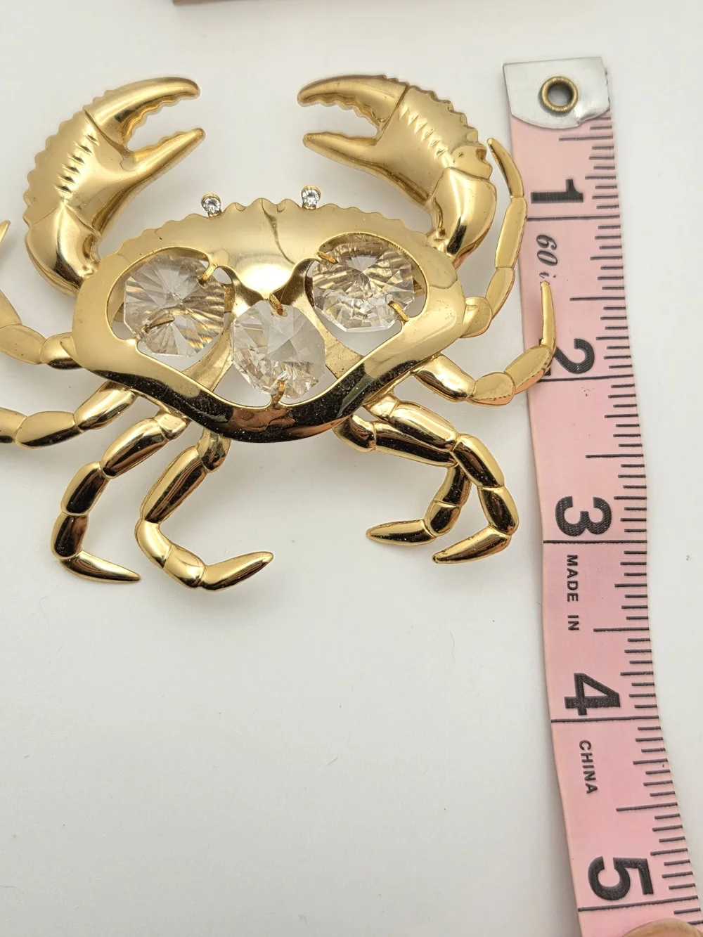 Vintage Gold Crab Frame Topper Crystal Rhinestone 3.5”